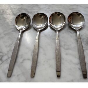 Wallace Silver Montisi Stainless Soup Spoons Textured Glossy Set of 4 Taiwan